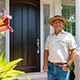 Customer standing next to entry door installed by Pacer Door.