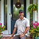 Customer standing next to entry door installed by Pacer Door.